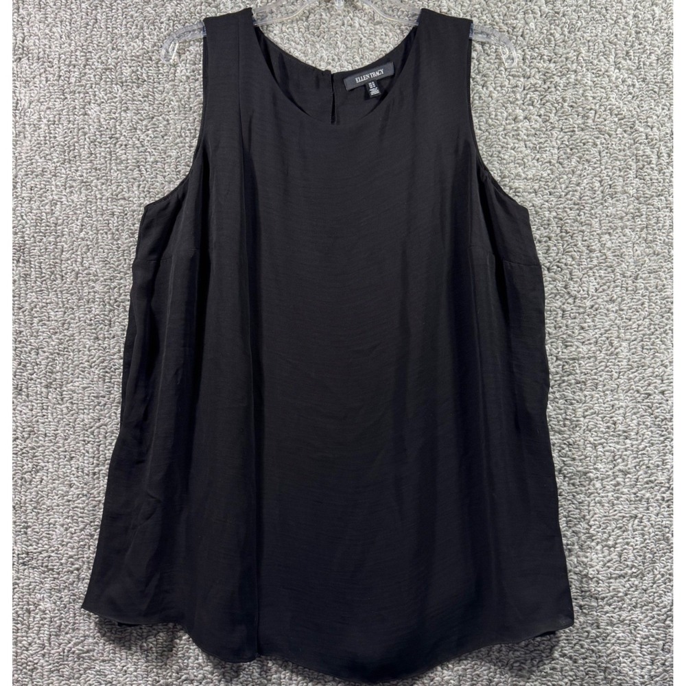 Ellen Tracy Tank Top Black Flowy Sleeveless Blouse Layered Side Slit Women 1X